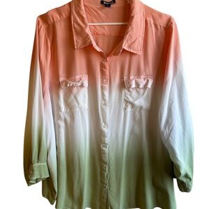 Roamans Multicolor Tie Dye Color Plus Size Button Down Shirt 36W - READ